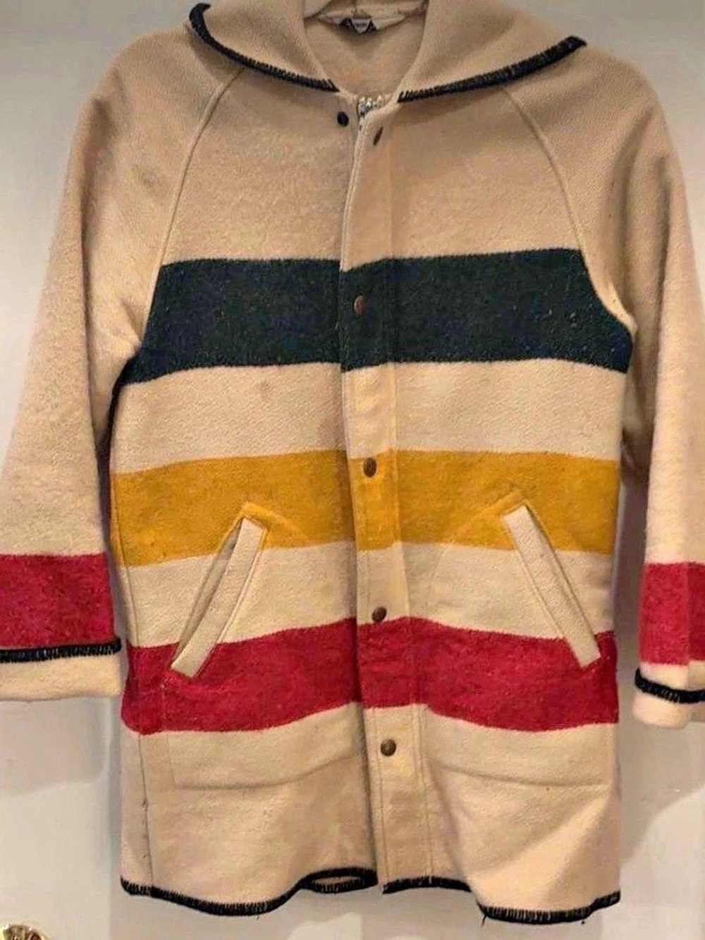 Hudson's Bay Company Point Blanket Hooded Coat Cream & Red